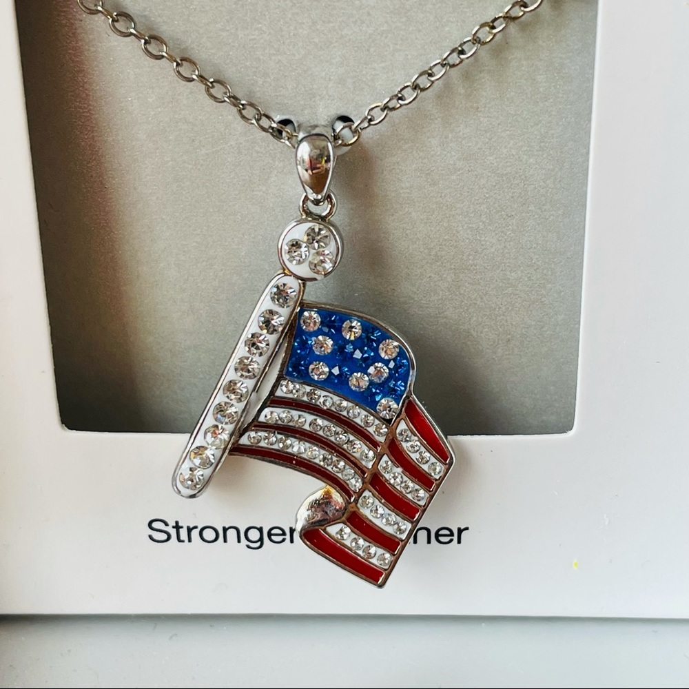 American flag Red white blue 18 inch stronger together necklace America - Picture 3 of 6